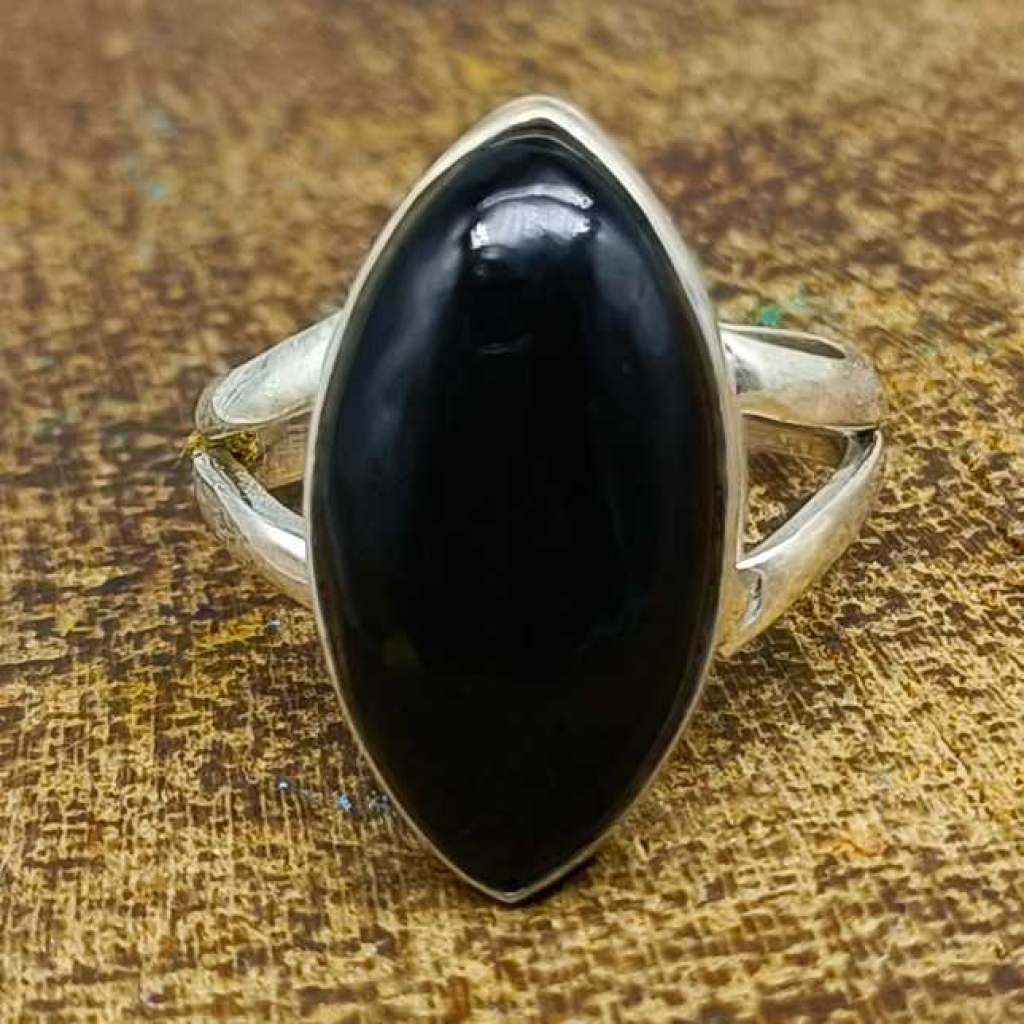 925 Sterling Silver Black Onyx Marquis Shape Handmade Boho Ring