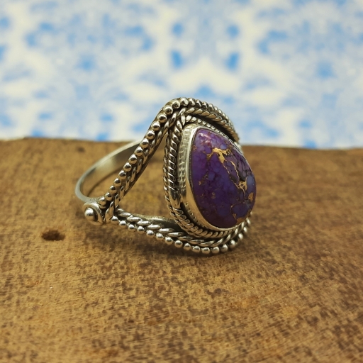 925 Sterling Silver Braided Split Wire Ring With Composite Purple Copper Turquoise